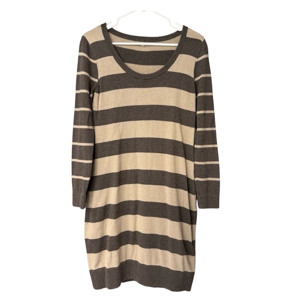 Banana‎ Republic Womens Striped Knit Scoop Neck Long Sleeve Sweater Dress Grey S